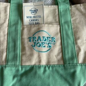 Trader Joe's 2026 Mini Pastel Canvas Tote Bag in Mint Green
